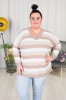 Sweter Oversize w pasy LENA biały-bież Plus Size 46/54
