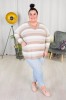 Sweter Oversize w pasy LENA biały-bież Plus Size 46/54