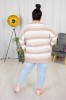 Sweter Oversize w pasy LENA biały-bież Plus Size 46/54
