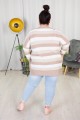 Sweter Oversize w pasy LENA biały-bież Plus Size 46/54