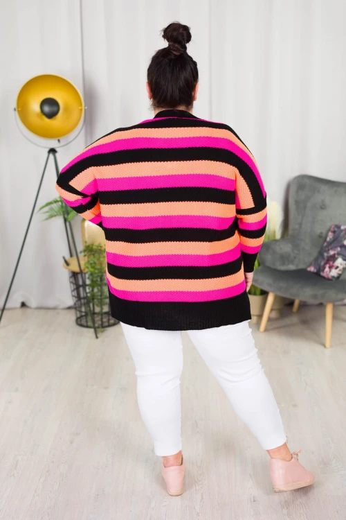 Sweter Oversize w pasy LENA róż-orange Plus Size 46/54