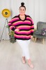 Sweter Oversize w pasy LENA róż-orange Plus Size 46/54