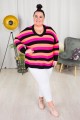 Sweter Oversize w pasy LENA róż-orange Plus Size 46/54