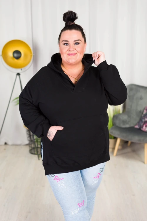 Bluza z z rozporkami SHERYL czarna Plus Size 42-52