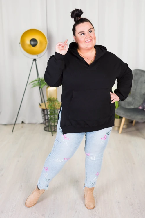 Bluza z z rozporkami SHERYL czarna Plus Size 42-52