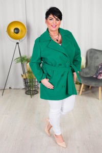 Krótki Płaszczyk wiosenny SONIA zielona Plus Size 42-52