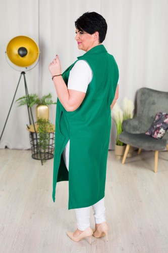 Kamizelka flauszowa z paskiem JUDY zielona Plus Size 44-52
