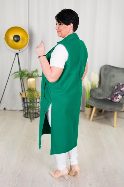 Kamizelka flauszowa z paskiem JUDY zielona Plus Size 44-52