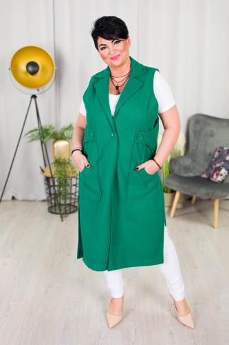 Kamizelka flauszowa z paskiem JUDY zielona Plus Size 44-52