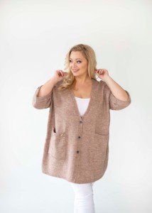 Zapinany Sweter Oversize ADA brąz Plus Size 50/54