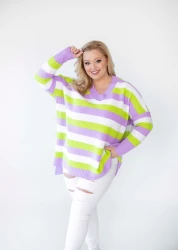 Sweter Oversize w pasy LENA lila Plus Size 46/54