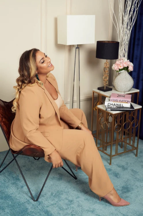 Garnitur damski z szeroką nogawką KELIS beż Plus Size 44-54