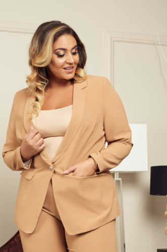 Garnitur damski z szeroką nogawką KELIS beż Plus Size 44-54