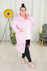 Kardigan Sweter ADELA pudrowy Oversize Plus Size 44/52