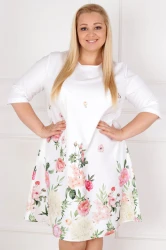 Sukienka trapezowa CECILIA biała w kwiaty Plus Size 44-52