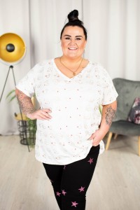Bluzka Vneck śmietankowy LILU  Myszki Plus Size 44-54