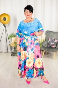Sukienka maxi w kwiaty PANDORA niebieska Taffi Plus Size 48/52