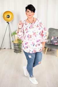 Elegancka Bluzka STELLA biała w kwiaty Plus Size 44-52 