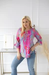 Elegancka Bluzka TAMIDA różowe wzory Plus Size 44-56
