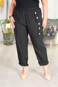 Lniane Spodnie Boyfriend KARDI czarna Plus Size 46/52