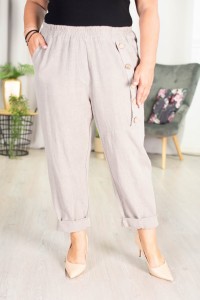Lniane Spodnie Boyfriend KARDI beż Plus Size 46/52