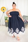 Sukienka bez ramiączek DALIA granat z białym dołem Plus Size 44-54