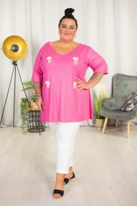Tunika trapezowa Vneck z perełkami ATELLA róż 48-58