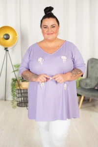 Tunika trapezowa Vneck z perełkami ATELLA lila 48-58