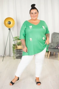 Tunika trapezowa Vneck z perełkami ATELLA zielona 48-58