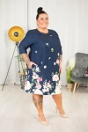 Sukienka trapezowa CECILIA granatowa w kwiaty Plus Size 44-52