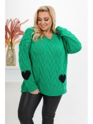 Sweter CARMEN Serce zielony Plus Size 42/50