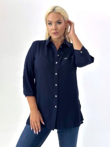 Bawełniana Koszula z 3/4 rękawem LOCA granat Plus Size 44-60