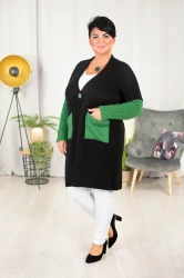 Kardigan Sweter DROL czarno-zielony Plus Size 44/50