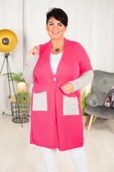 Kardigan Sweter DROL fuksja Plus Size 44/50
