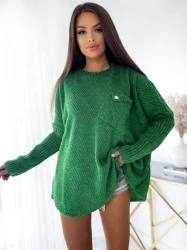 Sweter Oversize z kieszonką NELA zielony Plus Size 46/56