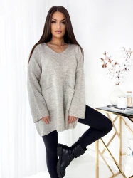 Sweter Oversize z kieszonkami KAJLA melanż Plus Size 46/56