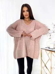 Sweter Oversize z kieszonkami KAJLA puder Plus Size 46/56