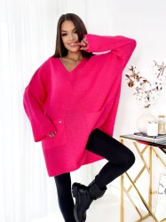 Sweter Oversize z kieszonkami KAJLA róż Plus Size 46/56