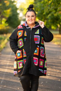 Płaszczyk Wełniany SOLIS kwadraty Plus Size 50/54
