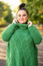 Sweter Golf Ponczo Oversize NIKOLA zielony Plus Size 48/56