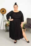 Brokatowa Sukienka Maxi z rozcięciem QUEEN czarna Plus Size 50-58