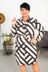 Sukienka Szmizjerka z paskiem DIUNA beżowo-czarny wzór Plus Size 42-50