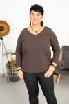 Bluzka T-shirt na długi rękaw VNeck DYLAN czekolada Plus Size 42-52