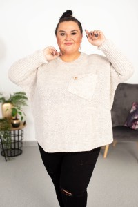 Sweter Oversize z kieszonką NELA beż Plus Size 46/56