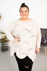 Ażurowy Sweter Oversize ELISE beż Plus Size 46/54