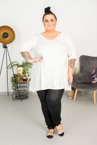 Tunika trapezowa Vneck z perełkami ATELLA biała 48-58