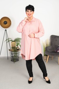 Tunika koszulowa z marszczeniami LEXY pudrowa Plus Size 44-52