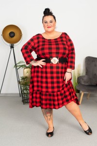 Sukienka świąteczna w kratę z falbaną CHRISTINA Plus Size 52/60