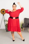 Sukienka z falbaną z brokatem CHRISTINA czerwona Plus Size 52/60