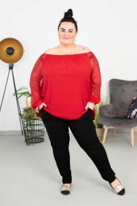 Spodnie materiałowe z brokatem PORTI czarne Plus Size 44-52